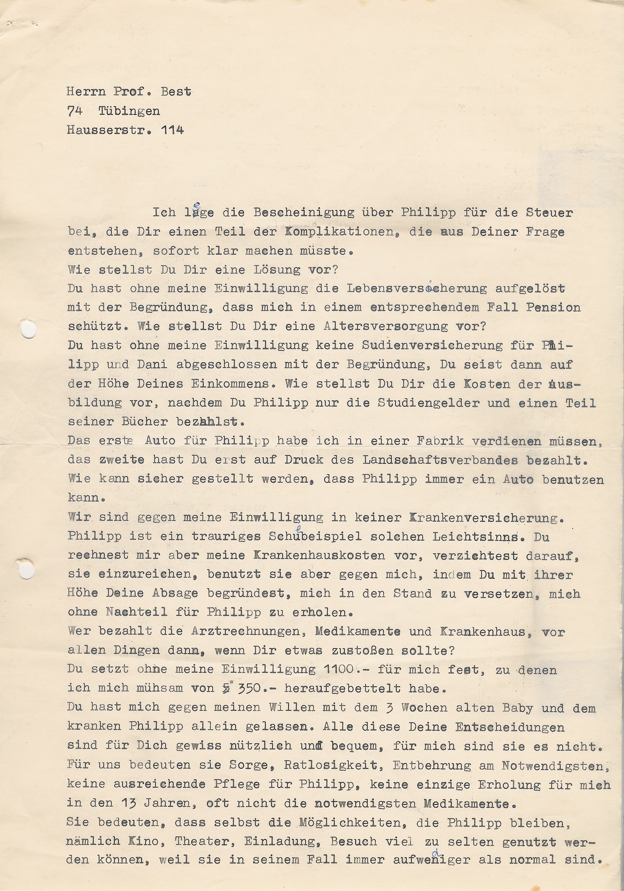 Brief an Werner Mai 1968