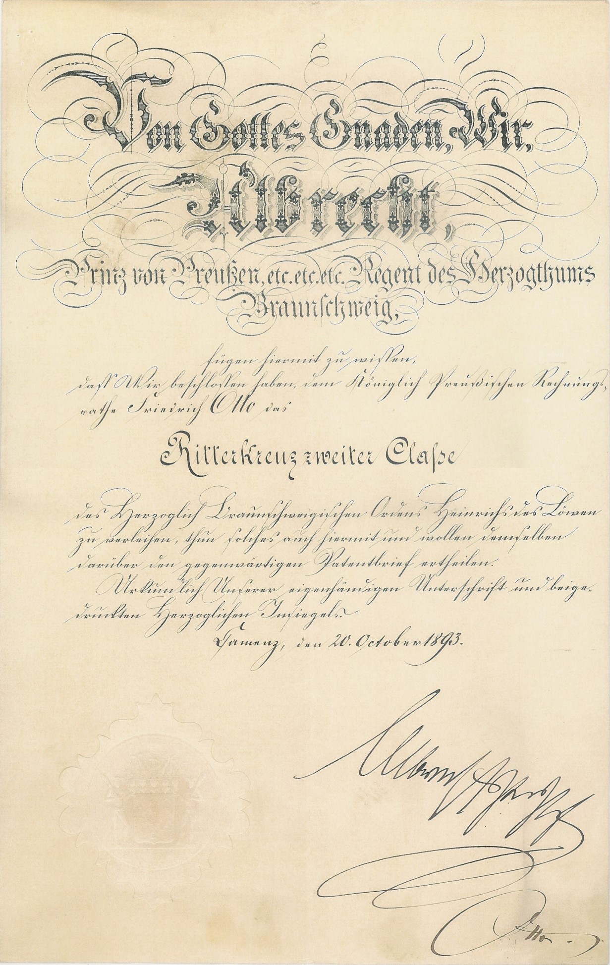 Ritterkreuz Urkunde